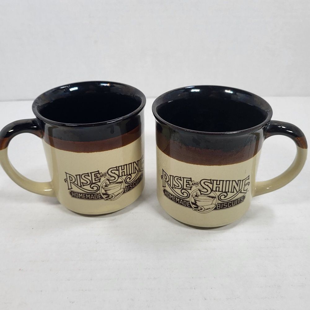 Vintage Set of 2 1984 Hardee's‎ Rise and Shine Homemade Biscuits Coffee Mugs